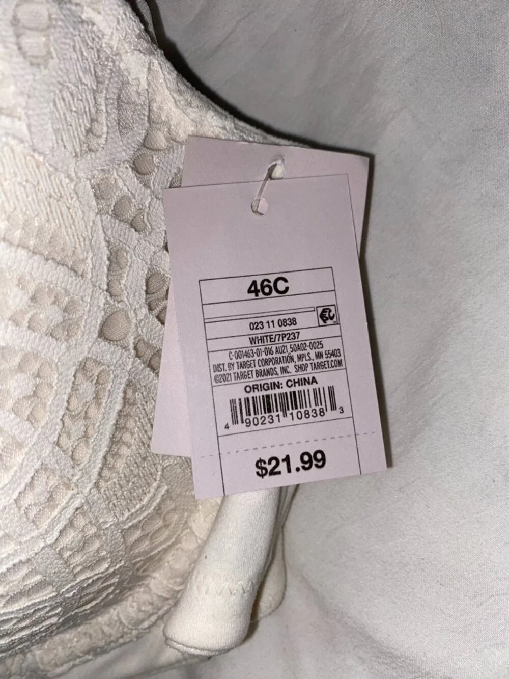 NWT Auden, 46C, Cream/White, Lacey Bra
